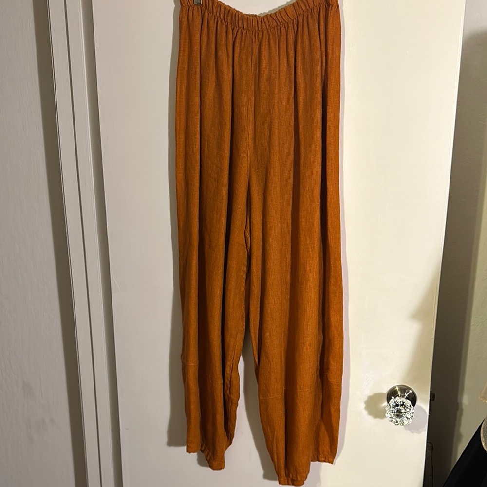 100% linen Bryn walker Rust Orange Wide-Leg Pants, size medium